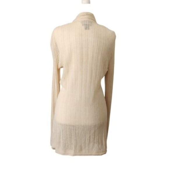TAHARI 100% Linen Open Knit Cream Cardigan Sweater Women's L Minimalist Basics - Picture 2 of 8